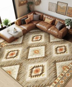 Area Rug 8x10 Rug Machine Washable Non-Slip Low Pile Print Pattern Western Rug for Living Room Bedroom Entryway-Cream/Camel