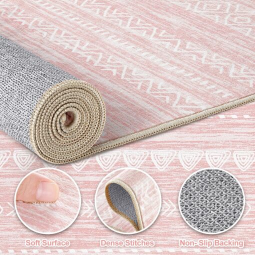 Pink Rugs for Bedroom Girls: 8x10 Washable Boho Large Neutral Cute Soft Area Rug Modern Indoor Floor Non Slip Accent Carpet for Living Room Nursery Kids Playroom Preppy Room Dorm Baby Room Decor - Image 7