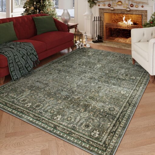 Lahome Large Dark Olive Green Area Rugs, Washable Area Rugs 9x12 Living Room, Boho Bedroom Rug Under Bed, Soft Stain Resistant Non-Shedding Thin Carpet for Dining Room Apartment - Image 3