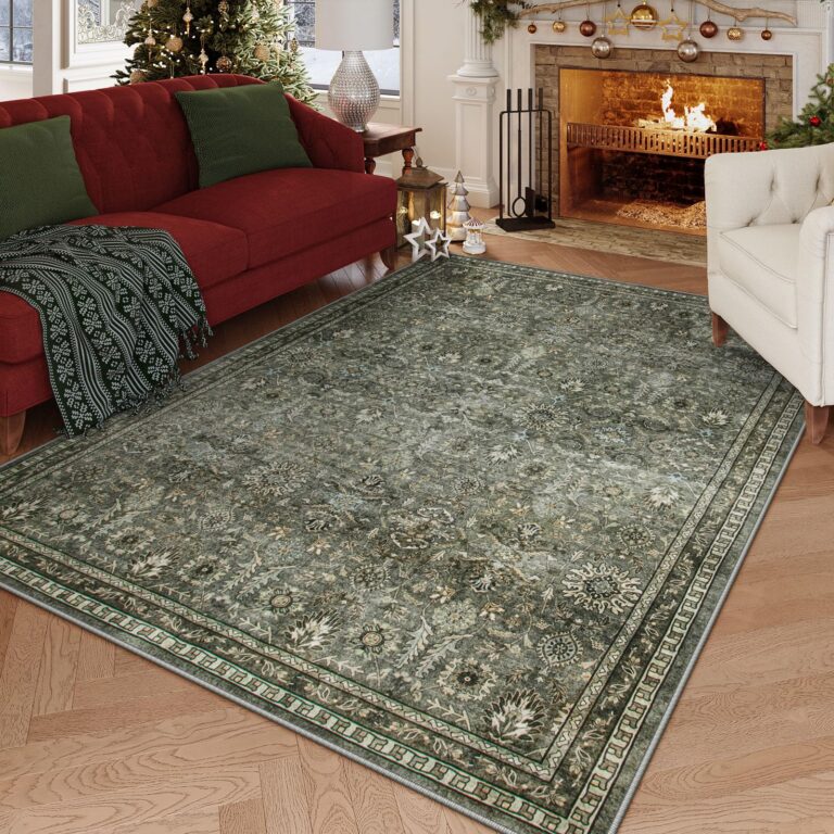 Lahome Large Dark Olive Green Area Rugs, Washable Area Rugs 9x12 Living Room, Boho Bedroom Rug Under Bed, Soft Stain Resistant Non-Shedding Thin Carpet for Dining Room Apartment - Image 3
