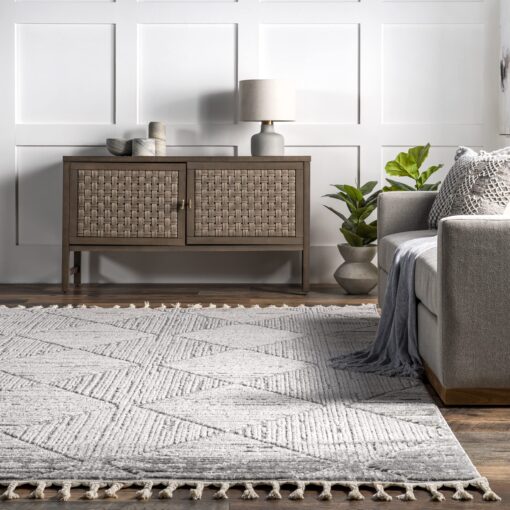 nuLOOM Kerry Geometric 8x10 Area Rug for Living Room Bedroom Dining Room Kitchen, Light Grey - Image 2