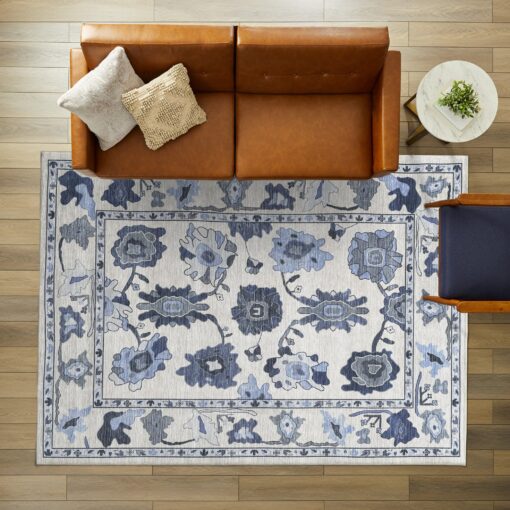 Navy Blue Oushak Rug, Modern, Vintage, Turkish, Eclectic, Floral, Pastel, Washable, Area Rugs for Living Room, Dining, Bedroom, Nursery, Girls, Boys, 5'9"x8'9" - Image 2