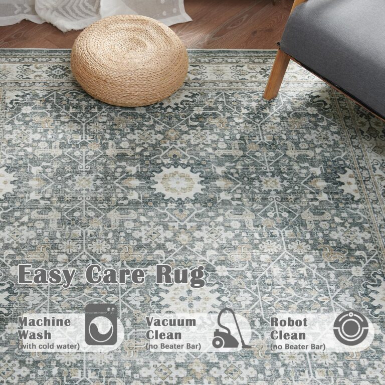 jinchan Area Rug 8x10 Washable Living Room Rug Vintage Distressed Gray Multi Floral Floor Cover Indoor Mat Retro Carpet Bedroom Kitchen Office Farmhouse Grey - Image 4