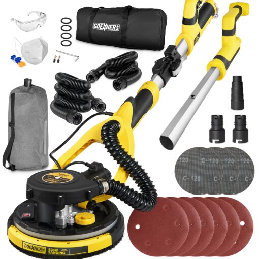 Drywall Sander, Electric Drywall Sander with Vacuum, Automatic Dust Removal, 7 Variable Speed, 900-1800RPM, 26’ Power Cord, Labor-Saving Handle and Patented Fixture for Ceiling Sanding, LED Light