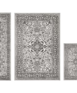 Superior Glendale 3 Piece Indoor Area Rug Set, Jute Back, Oriental Floral Medallion Decor for Hallway, Office, Kitchen, Bedroom, Living Room Floors, Plush Rugs, 2' x 3', 2' 7" x 8', 5' x 8', Rivulet