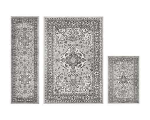 Superior Glendale 3 Piece Indoor Area Rug Set, Jute Back, Oriental Floral Medallion Decor for Hallway, Office, Kitchen, Bedroom, Living Room Floors, Plush Rugs, 2' x 3', 2' 7" x 8', 5' x 8', Rivulet