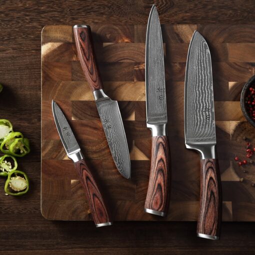 Wakoli Damascus Kitchen Knife Set, 4 Pieces Professional Chef Knife Set made from 67 Layers of Damascus Steel with VG10 Core, Knives Set for Kitchen with Pakkawood Handles in Gift Box (EDIB 4-pcs) - Image 8