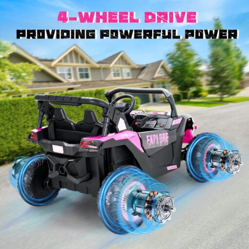 Evmore 4WD Kids Ride on Car, 24V Electric Off-Road UTV Truck, 20" Spacious 2 Seat, 7Ah Large Battery Electric Car with Remote Control, Safety Belt, Horn, Music, and Lights for Kids Aged 3-8 Years Pink - Image 5