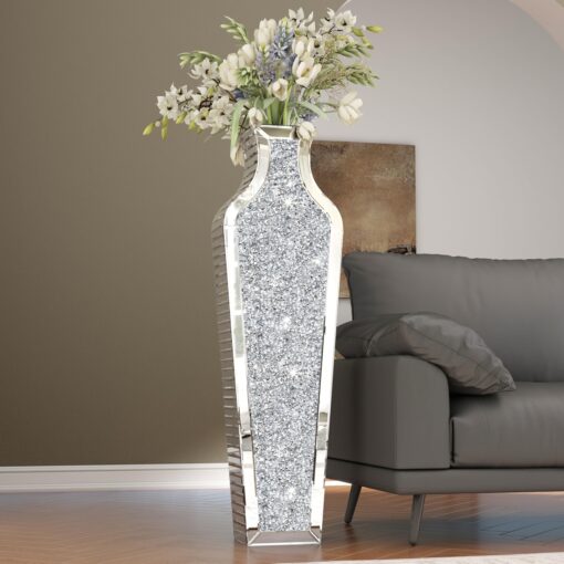 SHYFOY 43" Extra Large Floor Vase Oversized Crushed Diamond Mirrored Vase Silver Big Crystal Vases for Home Decor Living Room Floor - Image 2