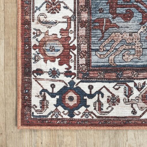 Adiva Rugs 8x10 Machine Washable Area Rug with Non Slip Backing for Living Room Bedroom Bathroom Kitchen Mats for Floor Decor Anti Fatigue Non Skid Door Carpet (Multi Coral Navy Teal, 8' x 10') - Image 4