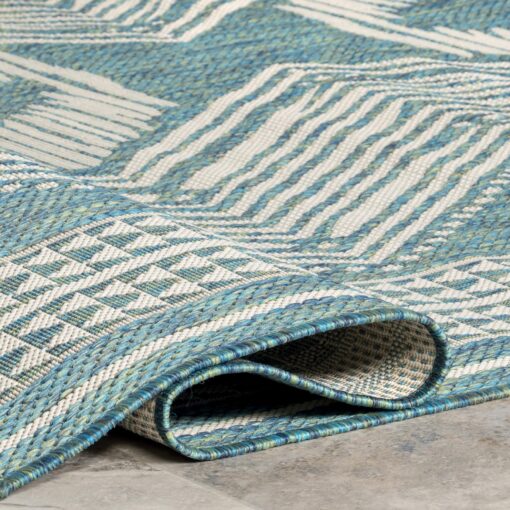 nuLOOM 8' x 10' Outdoor Tribal Geometric Area Rug, Stain Resistant, Weather Resistant, High Traffic, Patio, Balcony, Outside, Ranya Teal - Image 6