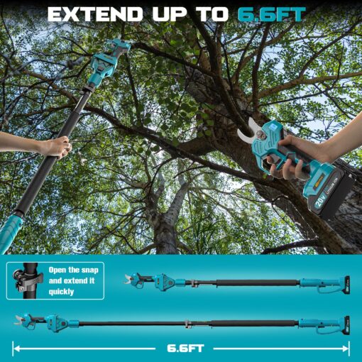 Electric Pruning Shears for Makita Battery, Pruners for Gardening 1.5-2 Inch Cutting Diameter with 2 Pack 2.0Ah Batteries, Cordless 13ft. Pole Pruner for Tree Trimming Branch Cutter with Pruning Blade - Image 3