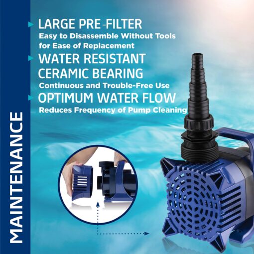 Alpine Corporation - 5200 GPH Submersible Water Pump with 33 FT Cord & Adapters for Ponds, Fountains, Waterfalls – Energy-Efficient, Quiet Operation, Vertical/Horizontal Use, 426 Watts, 25 FT Lift - Image 11