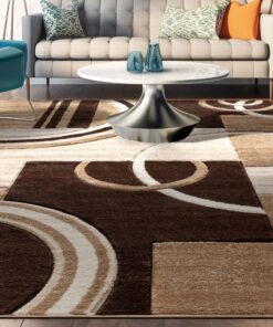 Well Woven Echo Shapes & Circles Ivory/Beige Brown Modern Geometric Comfy Casual Hand Carved Area Rug (7'10inx9'10in) Easy Clean Stain Resistant Abstract Contemporary Thick Soft Plush Living Room
