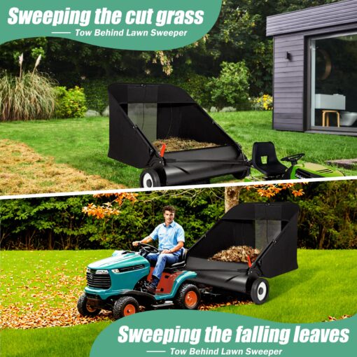 Suchtale Upgrade 42-inch Tow Lawn Sweeper for Leaves & Grass,21cu.Ft. Leaf Collector with Large Capacity,Adjustable Sweeping Height for Yard,Lawn,Farm,Sidewalk,Yard Sweeper,4 Spinning Brushes - Image 4
