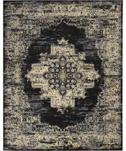 Nourison Grafix Traditional Black 7' x 10' Area Rug, Easy Clean, Non Shedding, Bed Room, Living Room, Dining Room, Kitchen (7x10)