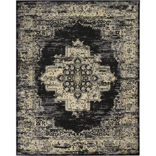 Nourison Grafix Traditional Black 7' x 10' Area Rug, Easy Clean, Non Shedding, Bed Room, Living Room, Dining Room, Kitchen (7x10)