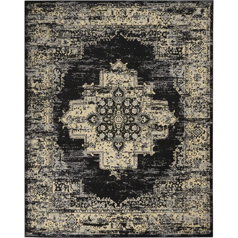 Nourison Grafix Traditional Black 7' x 10' Area Rug, Easy Clean, Non Shedding, Bed Room, Living Room, Dining Room, Kitchen (7x10)