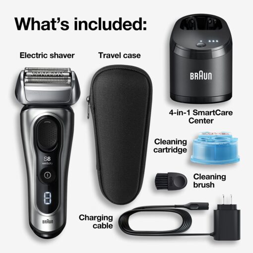 Braun Electric Razor for Men, Series 8 8457cc Electric Foil Shaver with Precision Beard Trimmer, Cleaning & Charging SmartCare Center, Galvano Silver - Image 8