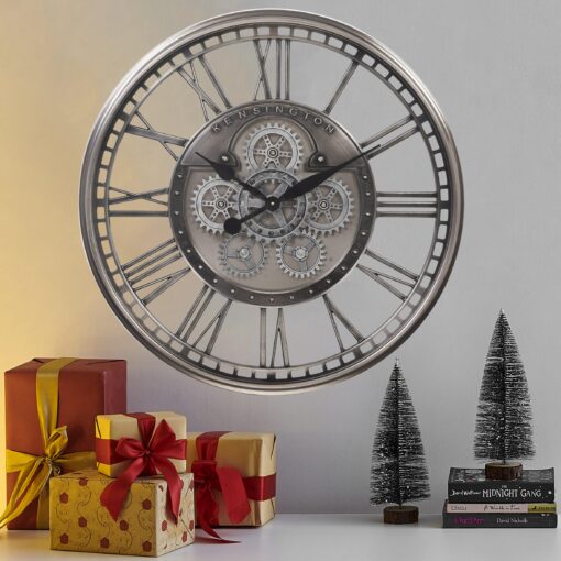 CLXEAST Original Real Moving Gear Wall Clock Roman Numerals,Oversized Large Wall Clocks for Modern Farmhouse Living Room Home Decor,Brushed Gunmetal (28 Inch) - Image 3