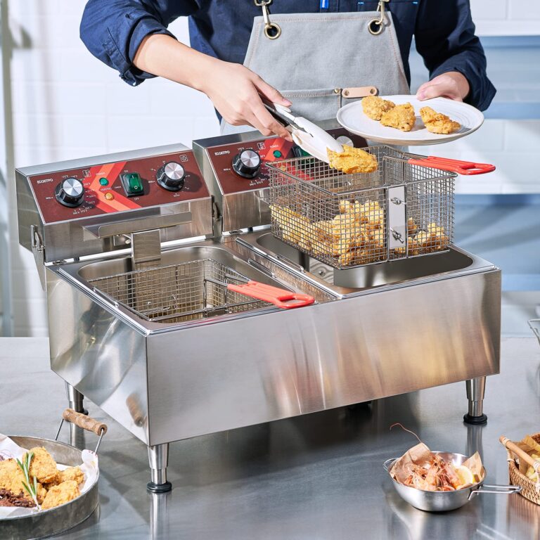 EGGKITPO Deep Fryers Stainless Steel Commercial Deep fryer with Timer Dual Tank Electric Deep Fryer with 2 Baskets Large Capacity 10L X 2 Electric Countertop Fryer for Restaurant and Home, 120V 3600W - Image 4