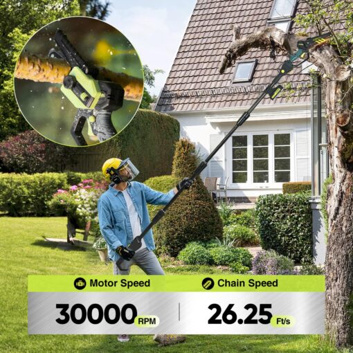 Saker Cordless Pole Saw and Mini Chainsaw,2-IN-1 Pole Chainsaw,Brushless Electric Pole Saw Battery Powered 6 Inch Chainsaw, 78.74 Inch Max Reach Tree Trimmer Pole Saw(1 Battery) - Image 3