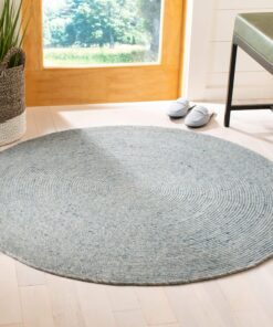 SAFAVIEH Braided Collection 7' Round Turquoise BRD901K Handmade Country Cottage Reversible Wool Entryway Foyer Living Room Bedroom Kitchen Area Rug