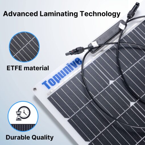 Topunive 2PCS 100W 12V Flexible Solar Panel 9BB Monocrystalline Cell 12 Volt Semi-Flexible for Marine RV Trailer Boat Cabin Van Car Uneven Surfaces 12V 24V Battery Charge - Image 11
