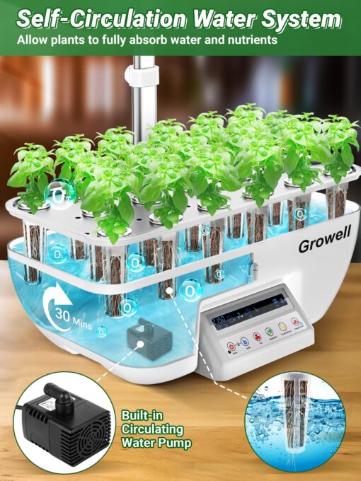 Hydroponics Growing System Kit, 17 Pods Herb Garden with 102 28W Full-Spectrum Grow Lights & 2 Fans, Indoor Garden with Water Pump, 10L Water Tank, Auto Timer, Height Adjustable (White & Grey) - Image 7