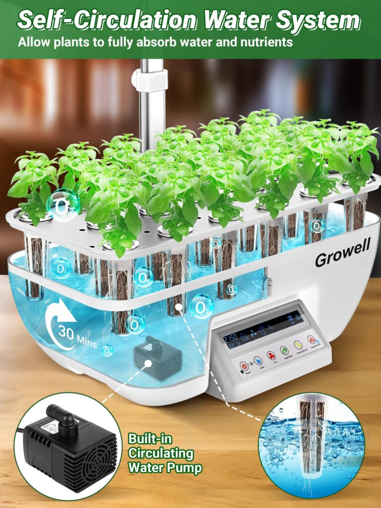 Hydroponics Growing System Kit, 17 Pods Herb Garden with 102 28W Full-Spectrum Grow Lights & 2 Fans, Indoor Garden with Water Pump, 10L Water Tank, Auto Timer, Height Adjustable (White & Grey) - Image 7