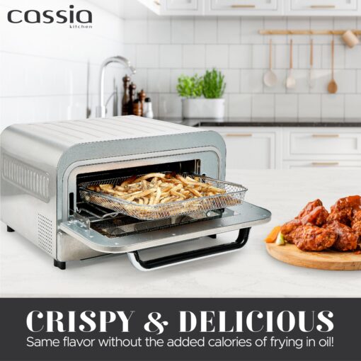 Cassia Countertop Electric Air Fryer Pizza Oven, 12" Capacity, 20L, 1800W, Heats up to 750°F, 16 Presets, Includes Pizza Stone, Peel, Fry Basket, Stainless Steel - Image 4
