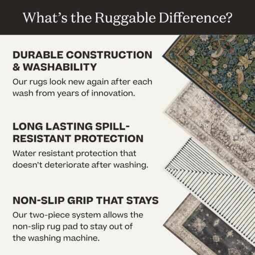 Ruggable Washable 2x10 Runner Rug, Kamran Coral, Premium Vintage Rugs for Hallway, Kitchen, Entryway, Living Room, Bedroom, Office with Gripper Non Slip Pad - Image 5