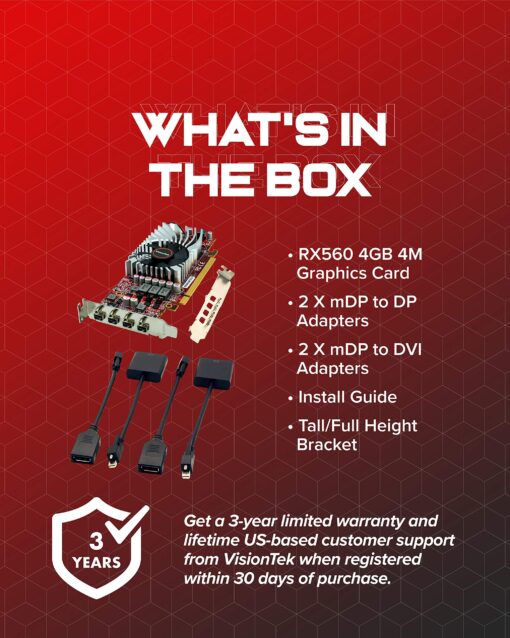 VisionTek Radeon RX 560 4GB GDDR5 4M 4K Graphics Card, 4 Mini DisplayPort, 7.1 Surround Sound, PCI Express, Low-Profile GPU, ATX & SFF - 901278 - Image 2