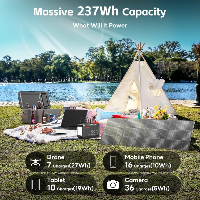 POWSTREAM 300W Solar Generator Power Station - 236Wh Portable Power Station with 60W Foldable Solar Panel Included, Pure Sine Wave Power Supply for Camping Emergency Home Blackout - Image 7