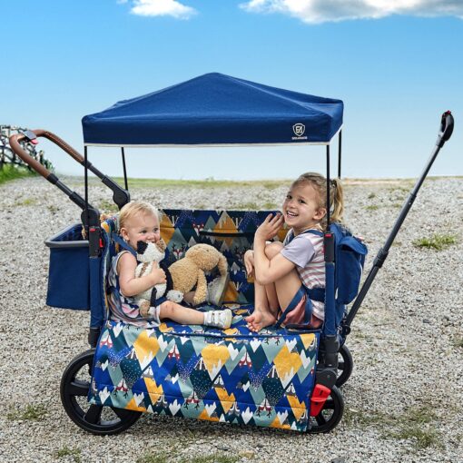EVER ADVANCED Side-Unzip Wagon Stroller for 2 Kids, Push Pull Stroller with Adjustable Handle, Easy Access Zipper Door, 5-Point Harness, UV-Protection Canopy Shock-Absorbing Wheels, Fox Printing