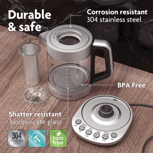 Vianté Electric Kettle With Infuser For Loose Leaf. Hot Tea Maker With Temperature Control And Automatic Shut Off. Tea Kettle With Brewing Programs. 1.5 Liters Capacity - Image 5