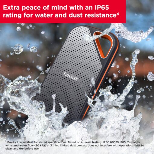 SanDisk 2TB Extreme PRO Portable SSD - Up to 2000MB/s - USB-C, USB 3.2 Gen 2x2, IP65 Water and Dust Resistance, Updated Firmware - External Solid State Drive - SDSSDE81-2T00-G25 - Image 3