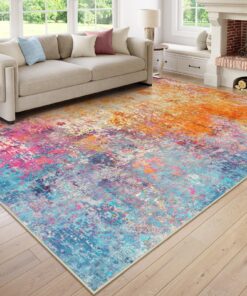 Lahome Modern Abstract Area Rugs 9x12 Living Room Rug Non Slip, Washable Colorful 9x12 Area Rug for Bedroom Girls Nursery, Soft Large Accent Carpet for Dining Room Table Office Home Decor