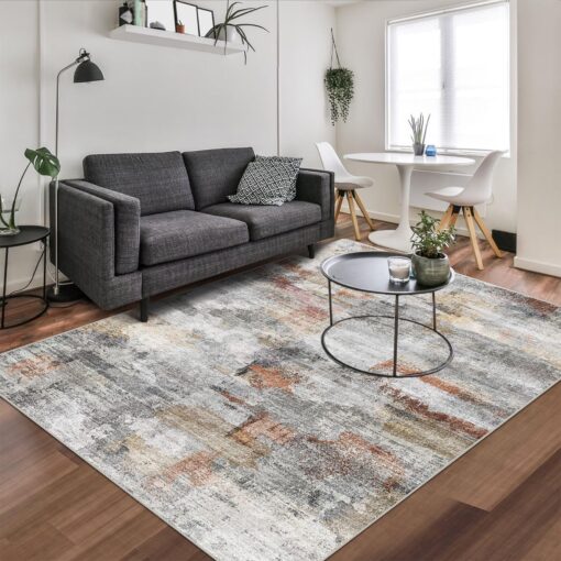 vivorug Washable Rug, Ultra Soft Area Rug 8x10, Non Slip Abstract Rug Foldable, Stain Resistant Rugs for Living Room Bedroom, Modern Fuzzy Rug (Gray/Rust, 8'x10') - Image 2