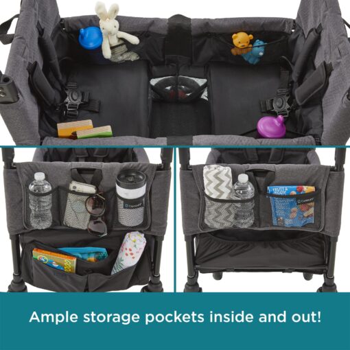 Contours Curve 360 Lightweight Double Baby Stroller Wagon for 2 Kids, Fits Infant Car Seats, Ultra Maneuverable, Easy in and Out for Toddlers with Deep Footwell, Storage Pockets and Adjustable Handle - Image 12