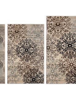 Superior Leigh 3 Piece Indoor Area Rug Set, Jute Backing, Floral Medallion Decor for Hallway, Entry, Office, Kitchen, Living Room Floors, Plush Rugs, 2' 7" x 8', 5' x 8', 8' x 10', Multi-Colored