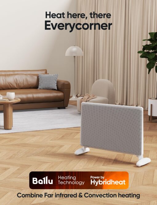 Ballu Mica Infrared Space Heater Indoor Use,1500W Electric Panel Heater with Program Thermostat,Wifi App Control,Portable Stand Wall Mount Room Heater for Large Room Energy Efficient,Work with Alexa - Image 4