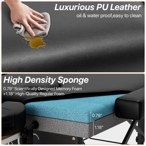 KCC Memory Foam Massage Table Premium Portable Foldable Massage Bed Height Adjustable, 84 Inches Long 28 Inchs Wide Home Salon Spa Bed Tattoo Table with Accessories &Carrying Case, Easy Set Up - Image 7