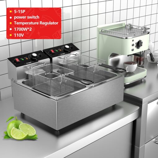 Commercial Deep Fryer with Baskets Stainless Steel Double Deep Fryer with 2 Baskets Capacity 10L X 2(21.3QT) Electric Countertop Fryer for Restaurant and Home Use, 110V 3400W - Image 5