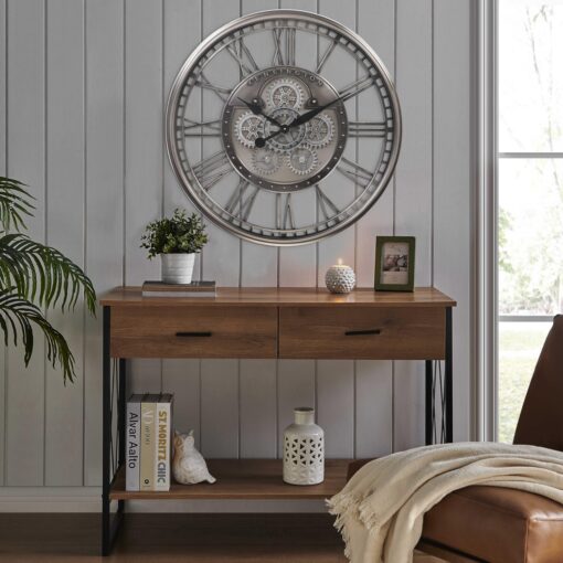 CLXEAST Original Real Moving Gear Wall Clock Roman Numerals,Oversized Large Wall Clocks for Modern Farmhouse Living Room Home Decor,Brushed Gunmetal (28 Inch) - Image 4