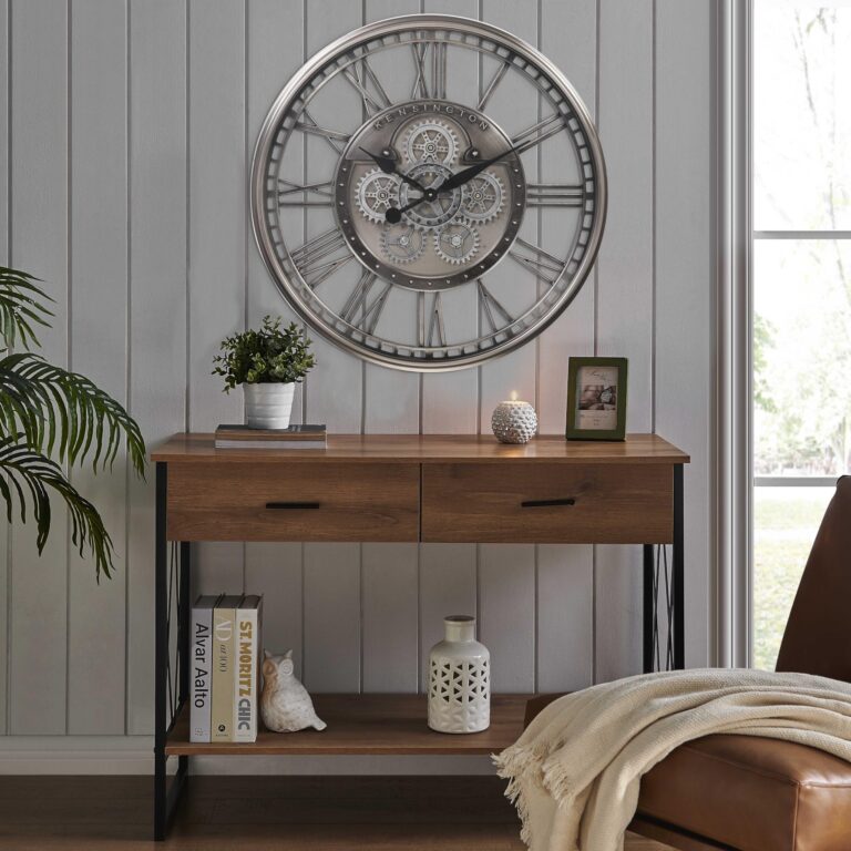 CLXEAST Original Real Moving Gear Wall Clock Roman Numerals,Oversized Large Wall Clocks for Modern Farmhouse Living Room Home Decor,Brushed Gunmetal (28 Inch) - Image 4