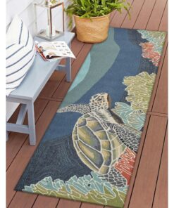 Liora Manne Ravella Indoor Outdoor Rug - Nautical Rug, Sea Life & Ocean Theme Decor, Comfortable & Durable, UV Stabilized, Stain Resistant Rug, Ocean Blue, 2' x 8'