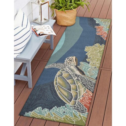 Liora Manne Ravella Indoor Outdoor Rug - Nautical Rug, Sea Life & Ocean Theme Decor, Comfortable & Durable, UV Stabilized, Stain Resistant Rug, Ocean Blue, 2' x 8'