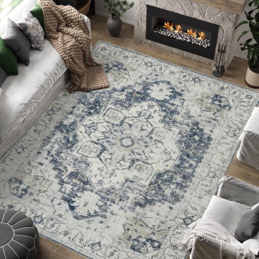 jinchan Area Rug 8x10 Washable Living Room Rug Vintage Soft Indoor Large Floor Cover Retro Distressed Mat Accent Lightweight Non-Slip Thin Carpet for Kitchen Bathroom Bedroom Grey