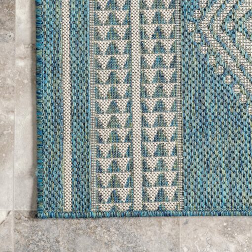 nuLOOM 8' x 10' Outdoor Tribal Geometric Area Rug, Stain Resistant, Weather Resistant, High Traffic, Patio, Balcony, Outside, Ranya Teal - Image 8
